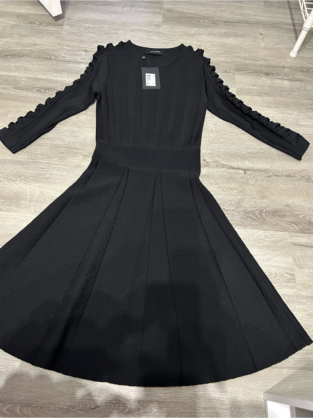 The Kooples Black Long-Sleeve Ruffle Fit-and-Flare Dress